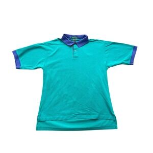 Outer Banks Polo Shirt Mens Large Aqua Blue Cotton High Low Hem Resort Wear Golf
